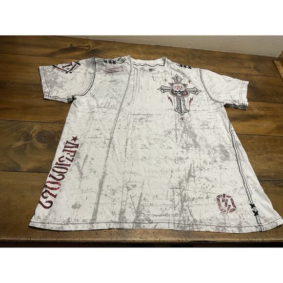 AFFLICTION Y2K Shirt Men’s White Size 2XL Distressed Cross Grunge Punk - Picture 4 of 8